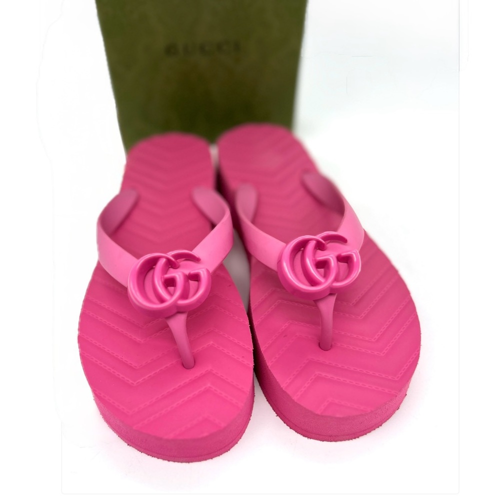 Gucci 💯% Authentic Double “GG” Pink Platform Thong Sandals Italy 6 (36) NWT
